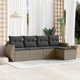 vidaXL Juego De Sof&aacute;s Jard&iacute;n Con Cojines 5 Pzas Rat&aacute;n Sint&eacute;tico Gris Vidaxl