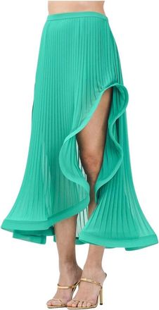 Simona Corsellini Elegante Groene Geplooide Midi Rok - Dames - Midirokken - Groen - M - Rokken