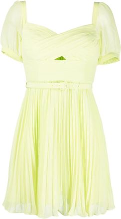 Self Portrait pleated chiffon minidress - women - Polyester/Polyester - 10 - Green