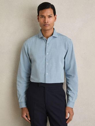 Reiss Blue Washed Chambray Button-through Shirt, Xxx