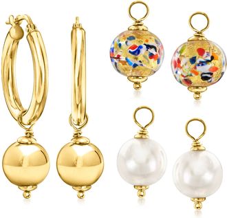 Ross-Simons Italian 18kt Gold Over Sterling Jewelry Set: Hoop Earrings and 3 Pairs Of Interchangeable Drops