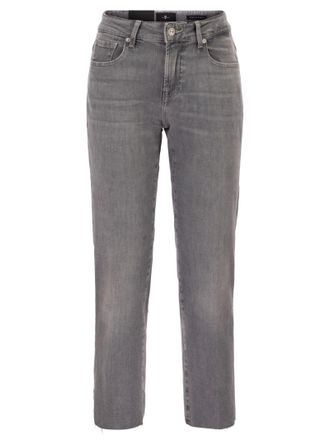 7 For All Mankind Calie Straight Ankle Stretch Denim Jeans With Metallic Fibre
