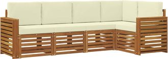 vidaXL Conjunto De Sof&aacute;s De Exterior 5 Uds. Natural Y Crema Poli&eacute;ster Vidaxl