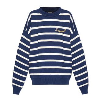 Dsquared2 Round-neck Knitwear, female, Blue, Size: 2XS Sweater with pockets