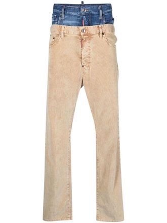 Dsquared2 double-waistband corduroy trousers - men - Spandex/Elastane/Cotton/Cotton/Plastic - 48 - Neutrals
