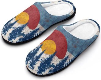 Generic Colorado Flag with Mountains Funny Mens Cotton Slippers Soft Non-Slip Rubber Sole House Slipper Indoor Outdoor