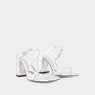 Alexander McQueen Alexander Mcqueen Womens Silver Leather Seal Mules - Size EU 38