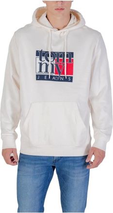 Tommy Jeans Hoodies & sweatvesten, Heren, Wit, S, Katoen, Wit Bedrukte Hoodie Herfst/Winter