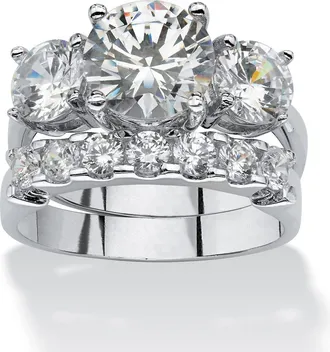 Palm Beach Jewelry 2 Piece 5.66 TCW CZ Bridal Ring Set in Platinum-Plated