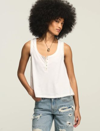 Lucky Brand Womens Crochet Trim Henley Tank