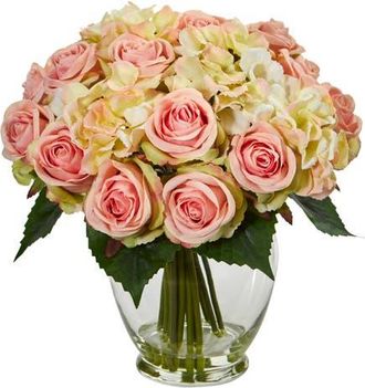 Nearly Natural Rose and Hydrangea Bouquet Artificial Arrangement in Pink at Nordstrom