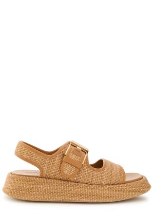Tod's Sandalo Leather-trim Raffia Flatform Sandals - Camel - 36 (IT36 / UK3)