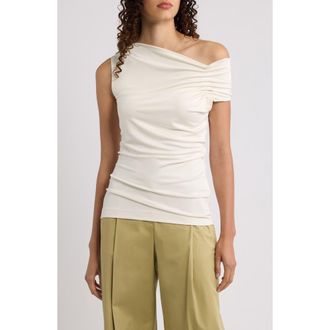 BOSS Ejoia Ruched Asymmetric Top in Soft Cream at Nordstrom, Size X-Large