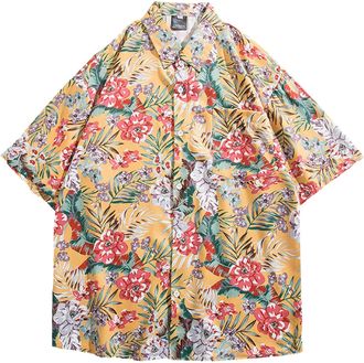 Generic Mens Shirt Thick Formal Dinner Shirts Birthday New Casual Mens Loose Lapel Print Color Short Cuff Button Shirt Beach Summer Top Christmas Jumper Funny