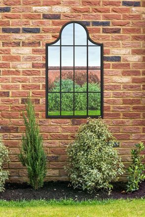 MirrorOutlet Black Metal Framed Arched Garden Wall Mirror 41 X 24 (104CM X 62CM) | Size: 1 Pack