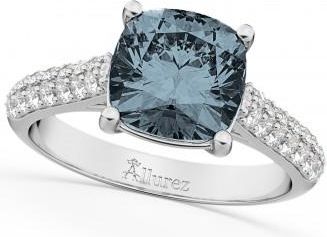 Allurez Cushion Cut Gray Spinel & Diamond Ring 14k White Gold (4.42ct)