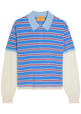 Guest In Residence Layered Striped Cashmere Rugby Jumper - Blue - L (UK14 / L)