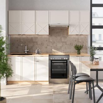 Vicco Mueble De Cocina Fame-line, Gris/beige/roble Dorado, 240 Cm, Et Antracita, Vicco