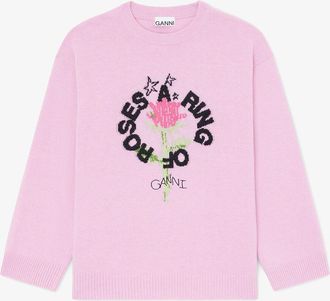 Ganni Pink Oversized Sweater in Graphic Wool - Size XXS