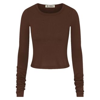 &Eacute;terne Fitted T-shirt met ronde hals en korte mouwen - Dames - Longsleeves - Bruin - S - Katoen - Tops