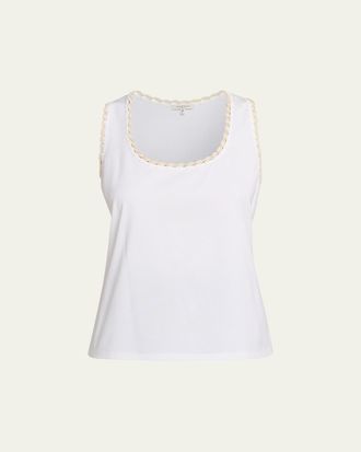 Lafayette 148 New York Crochet-Trim Cotton Rib Tank Top