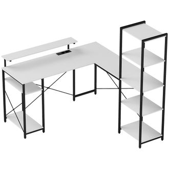HOMCOM Scrivania Angolare Con Prese Usb Supporto Monitor Scaffale Bianco Nero - Homcom