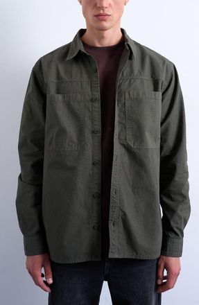 Topman Regular Fit Ripstop Button-Up Shirt in Khaki at Nordstrom, Size Xx-Large