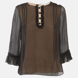 3.1 Phillip Lim Black Chiffon Embellished Sleeve Top