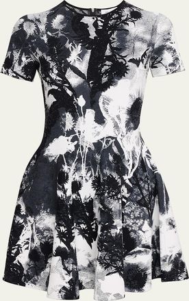 Alexander McQueen Floral Jacquard Short-Sleeve Mini Dress