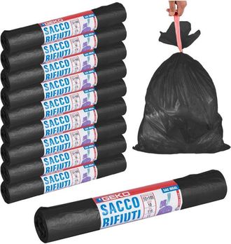 Trade Shop Trade Shop - Rotoli Sacchetti Buste Per Spazzatura 115lt 72x105cm Chiusura Con Laccetto Nero