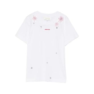 Shushu/Tong T-Shirts, female, White, Size: 2XS Floral Appliqu&eacute; Round Neck Short Sleeve T-Shirt
