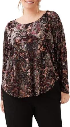 Karen Kane Velvet Burnout Shirttail Top in Print at Nordstrom, Size 3X