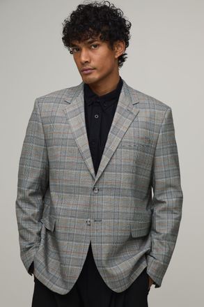 Boohooman Womens Checked Oversized Slouchy Suit Jacket - Chocolate - Size 42 UK