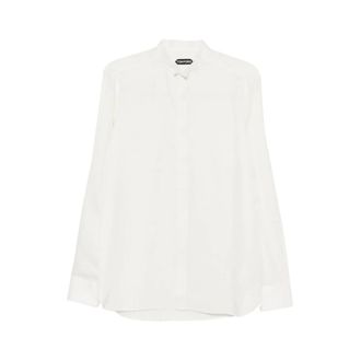 Tom Ford Casual Shirts, male, White, Size: XL Band Collar Shirt