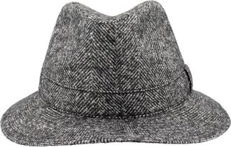 Borsalino Elegant Herringbone Fedora Hat - Heren - Hoeden - Zwart - M - Accessoires