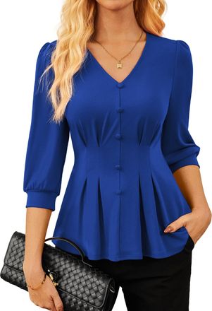 Grace Karin Womens Tunic Blouses Tops Shirts Casual V-Neck Summer Outfits Clothing Blouses Royal Blue XL