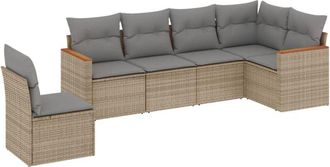 vidaXL Juego De Sof&aacute;s Jard&iacute;n Con Cojines 6 Pzas Rat&aacute;n Sint&eacute;tico Beige Vidaxl