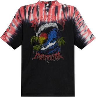 Balenciaga Tops, Heren, Zwart, L, Katoen, T-shirt met Kleurrijke Print