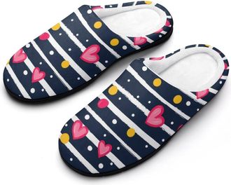 Generic Stripe Heart Cotton Slippers for Women Indoor Outdoor Slipper Slip-On Memory Foam Home Shoes