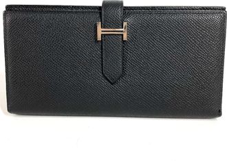 Herm&egrave;s Black Epsom Leather Long Wallet (Bi-Fold) (Pre-Owned)