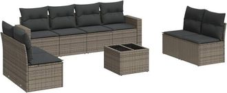 vidaXL Set De Muebles De Jard&iacute;n 9 Pzas Y Cojines Rat&aacute;n Sint&eacute;tico Gris Vidaxl