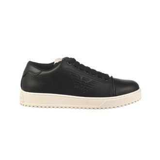 Emporio Armani Leren Herensneakers - Upgrade je stijl - Heren - Sneakers - Zwart - 43 EU - Leer - Schoenen