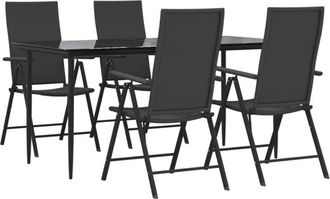 vidaXL 5 Piece Garden Dining Set Black Poly Rattan Vidaxl