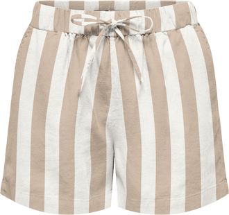 Only Shorts ONLY ONLGOA MW LIN BL PULL-UP SHORTS CC PNT, Damen, Gr. XL, N-Gr, cloud dancer stripes:oxford tan, Web, Obermaterial: 70% Viskose, 30% Leinen, 