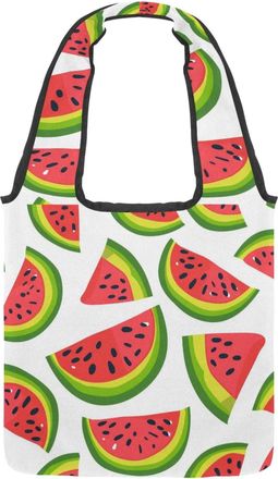 Generic Sweet Red Watermelon Reversible Canvas Shoulder Tote - Double-Sided Print, 12oz Cotton, 27cm Drop, Fold-Flat Bag for Travel, Shopping, Street Outings