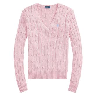 Polo Ralph Lauren V-neck Knitwear, female, Pink, S, Cable Knit V-Neck Jumper