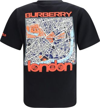 Burberry Mens Cotton Map T-Shirt Black T-Shirts And Polos