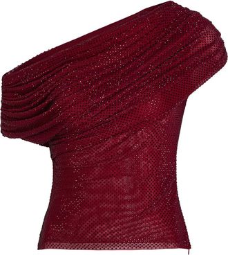 Self Portrait Rhinestone-embellished Draped Stretch-mesh top - Burgundy - 16 (UK16 / XL)