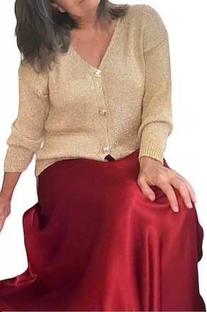 Made in Italy Anastasia Midi Satin Skirt In Burgundy