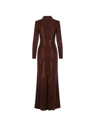 Self Portrait Brown Rhinestone Maxi Dress